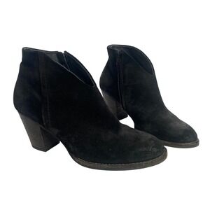 Paul Green Black Suede Block Heel Ankle Booties Women Size 5.5 US Size 8